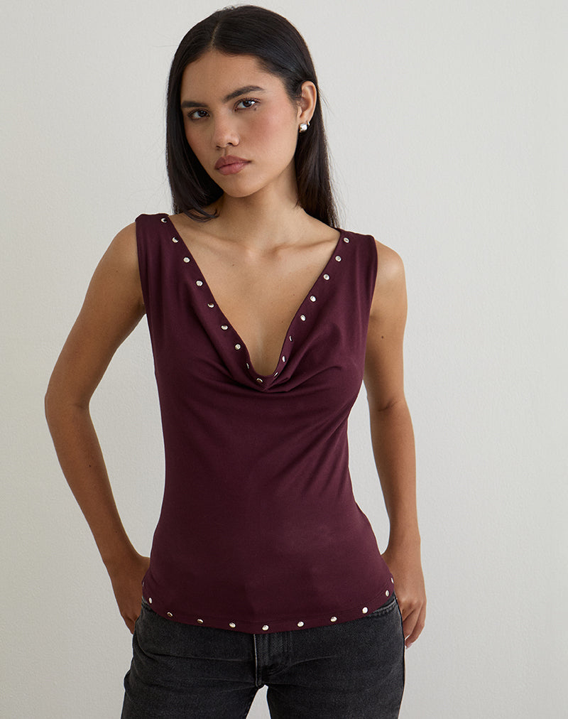 Image de Slater Studded Top in Rayon Jersey Dark Plum