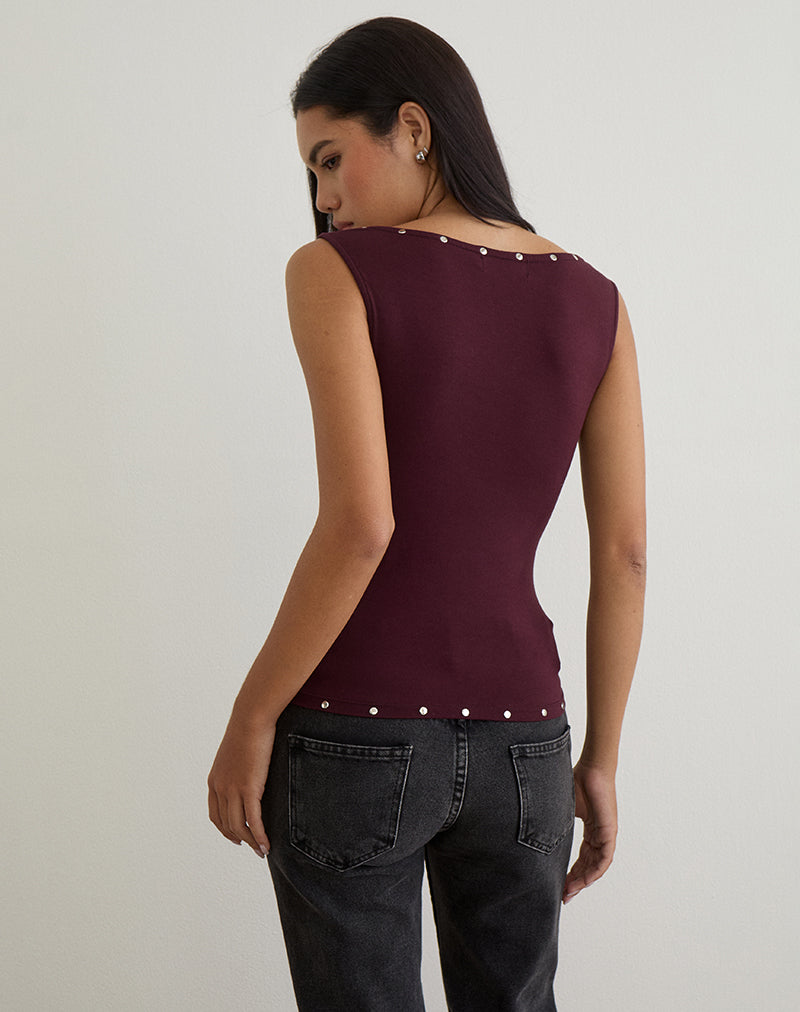 Image de Slater Studded Top in Rayon Jersey Dark Plum