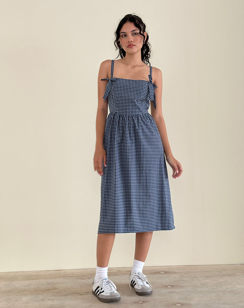 Image de Sloane Midi Dress in Mini Dark Blue Gingham