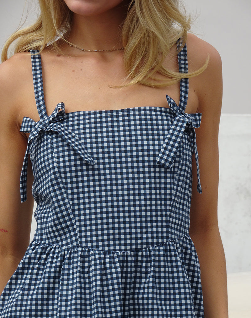 Image de Sloane Midi Dress in Mini Dark Blue Gingham