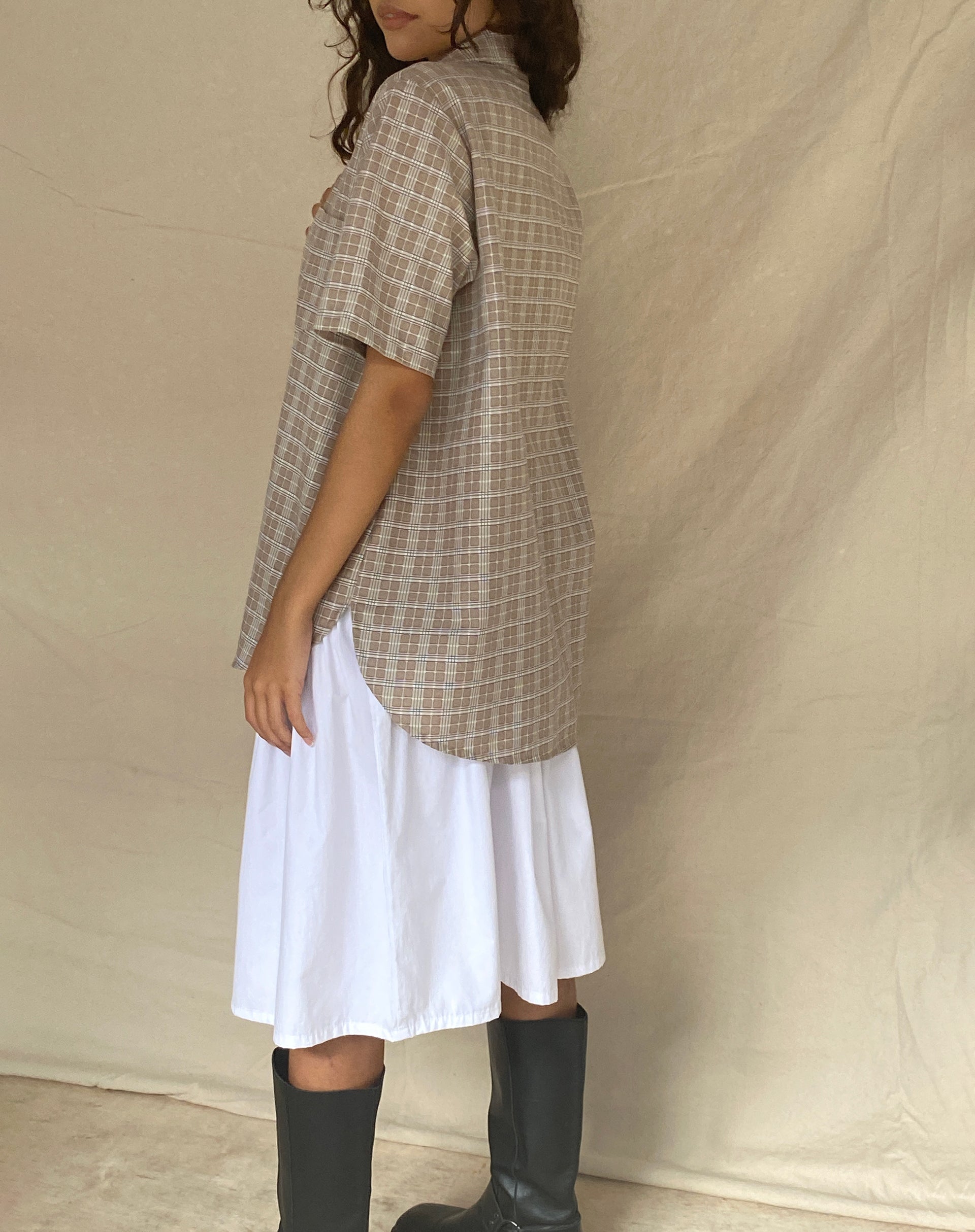 Image de la chemise à manches courtes Smith à carreaux taupe