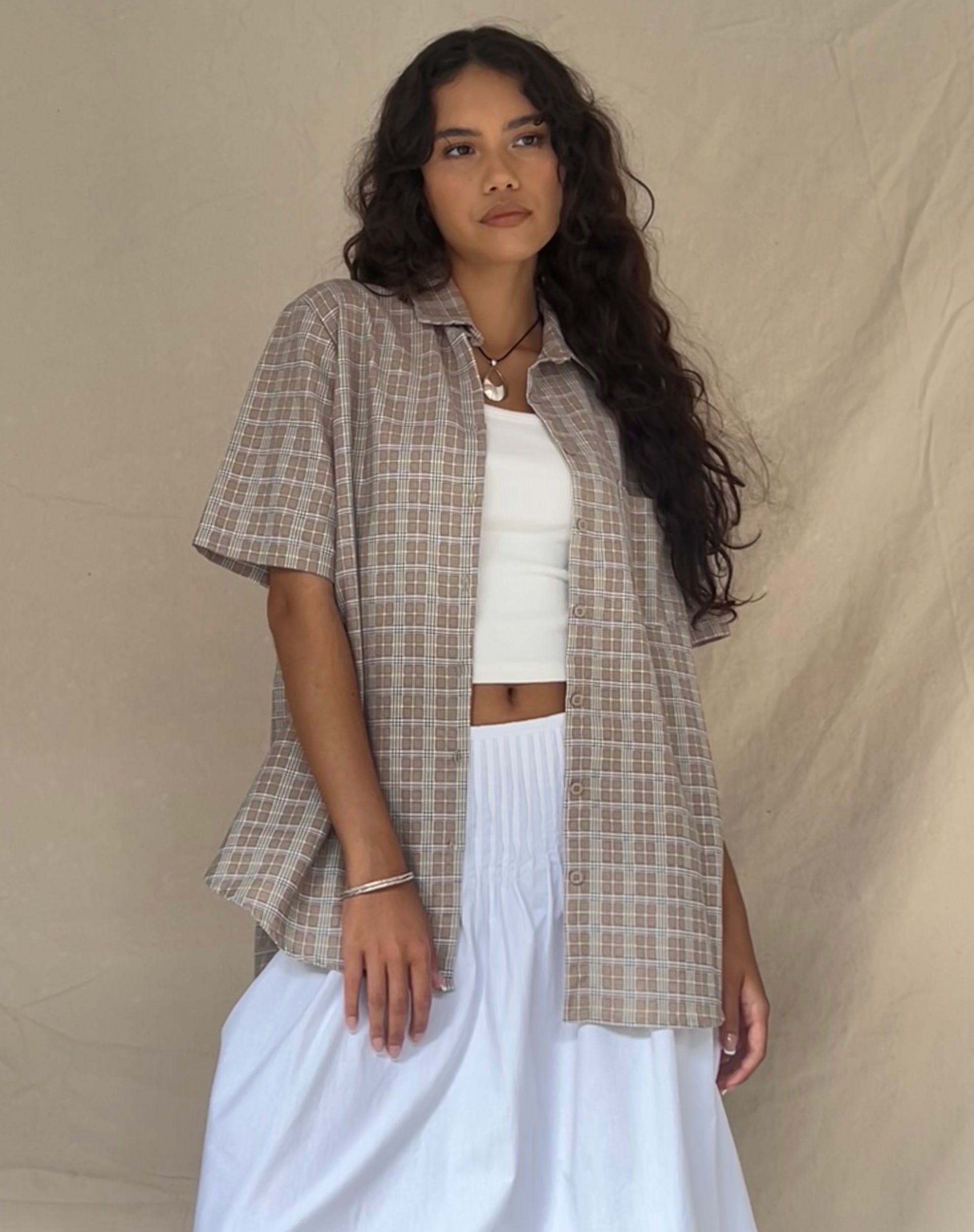 Image de la chemise à manches courtes Smith à carreaux taupe