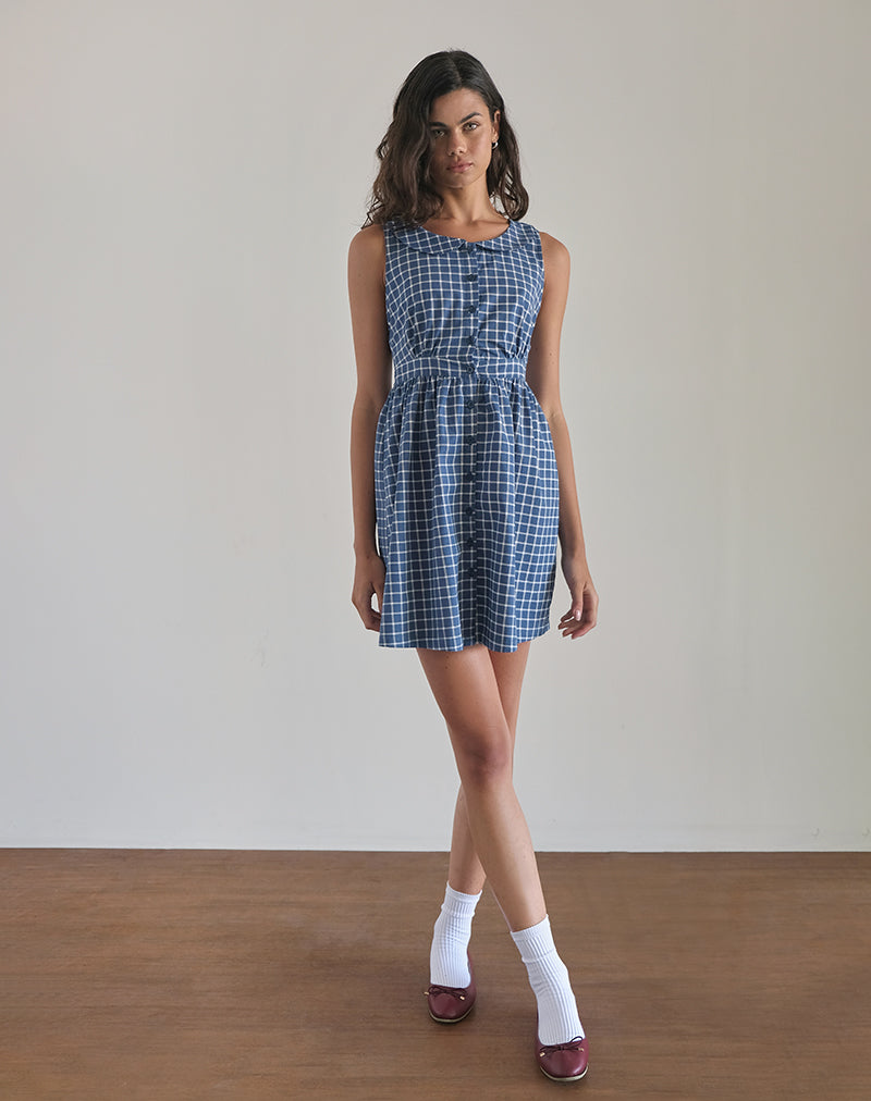 Image de la mini robe Sokasi en tartan marine