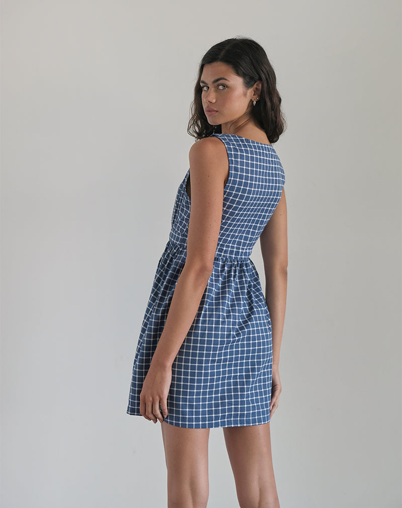 Image de la mini robe Sokasi en tartan marine