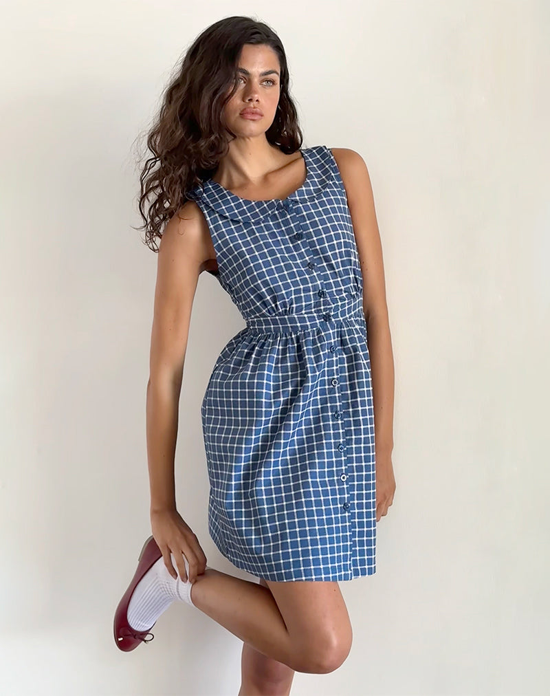 Image de la mini robe Sokasi en tartan marine