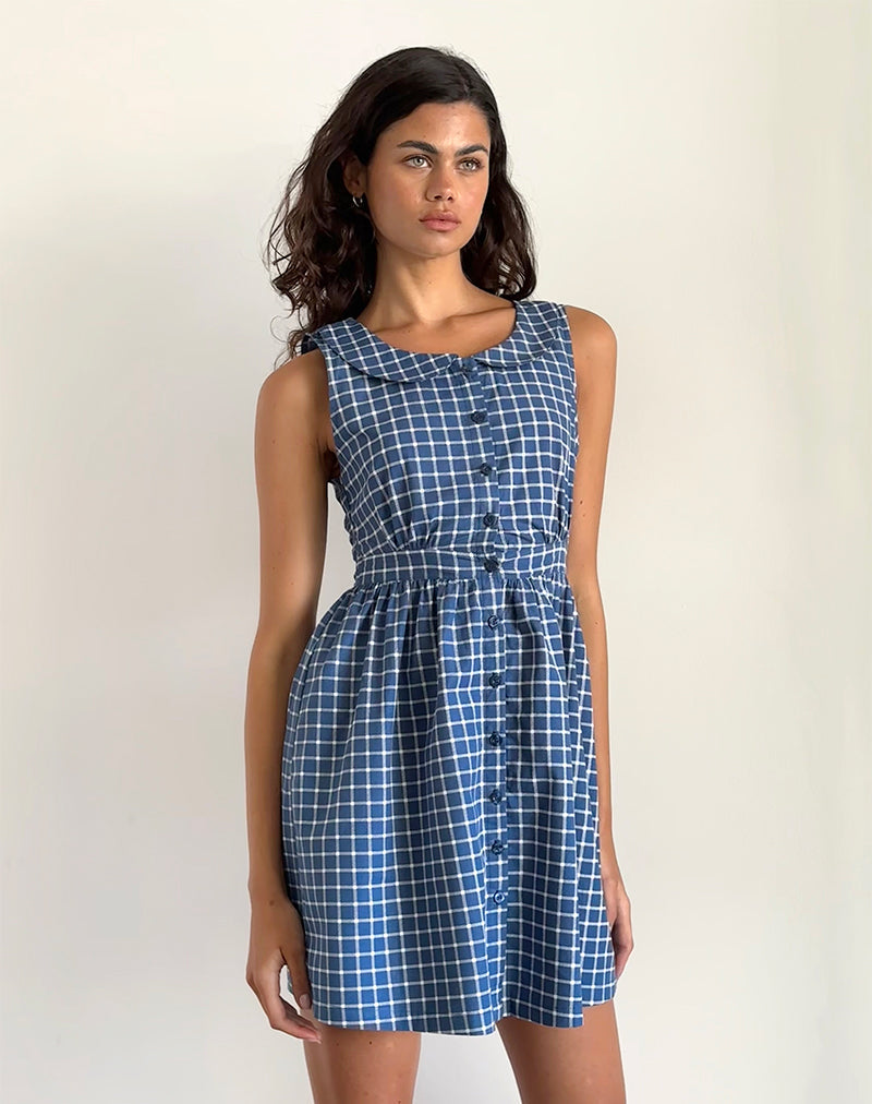Image de la mini robe Sokasi en tartan marine
