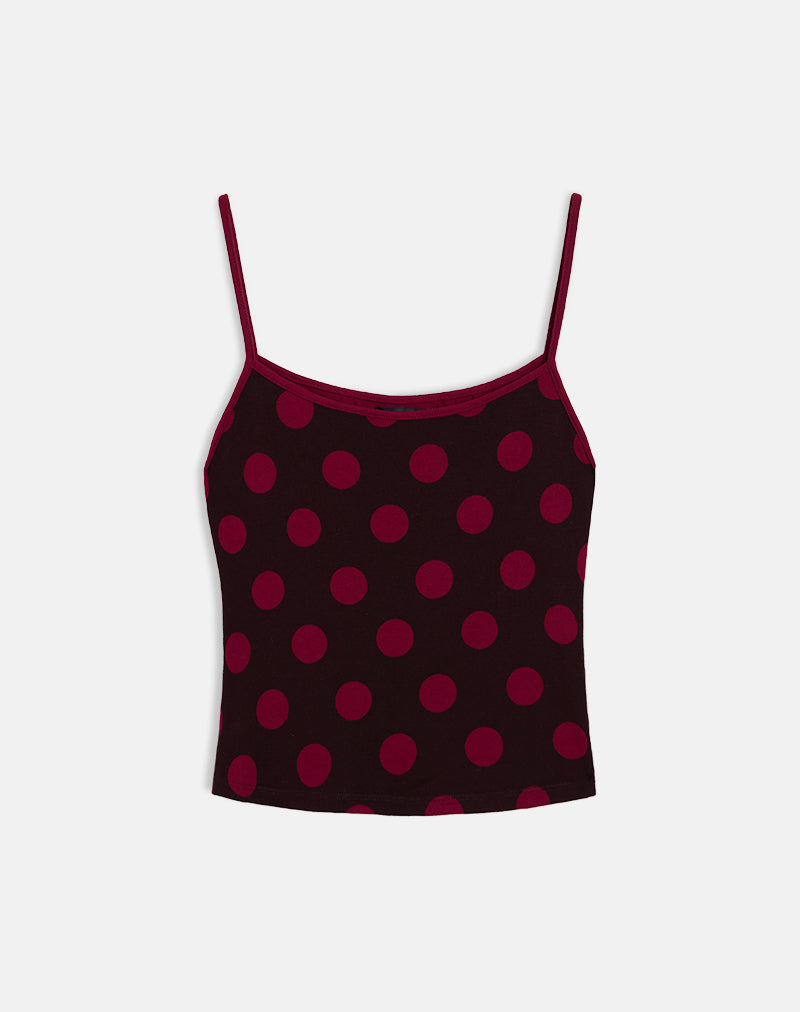 Solani Top in Brown with Big Polka Red