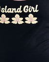 Noir avec reliure rose et imprimé Island Girl