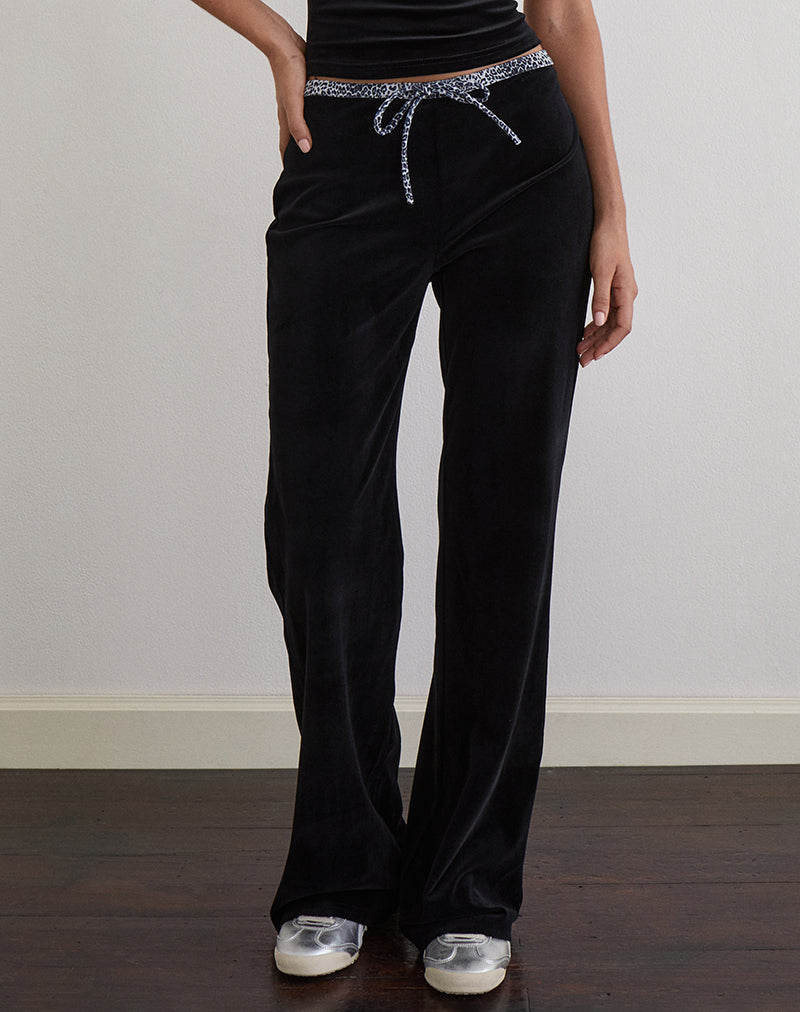 Jalani Trouser in Black with Leopard Binding
