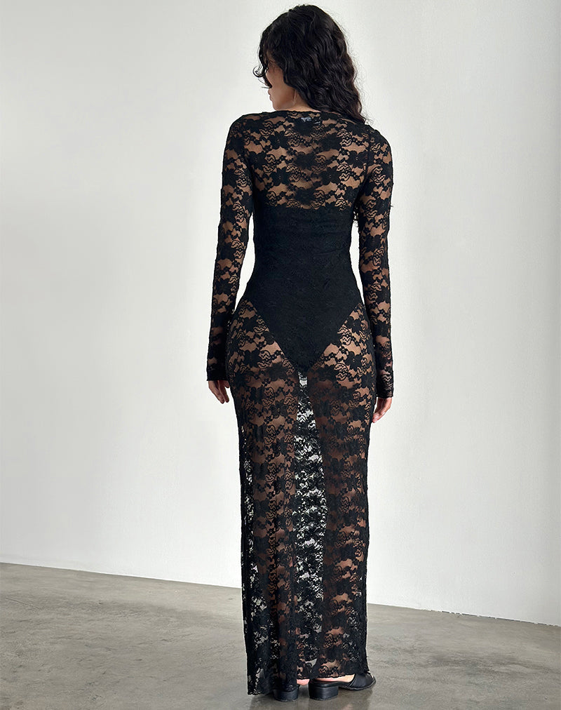 Robe longue non doublée Sophie en dentelle noire Jasmine