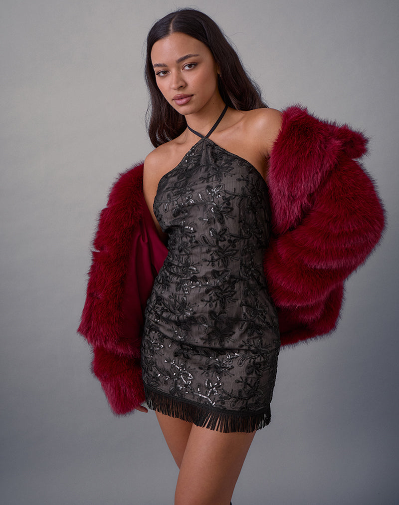 Soren Mini robe en mousseline florale à paillettes Noir