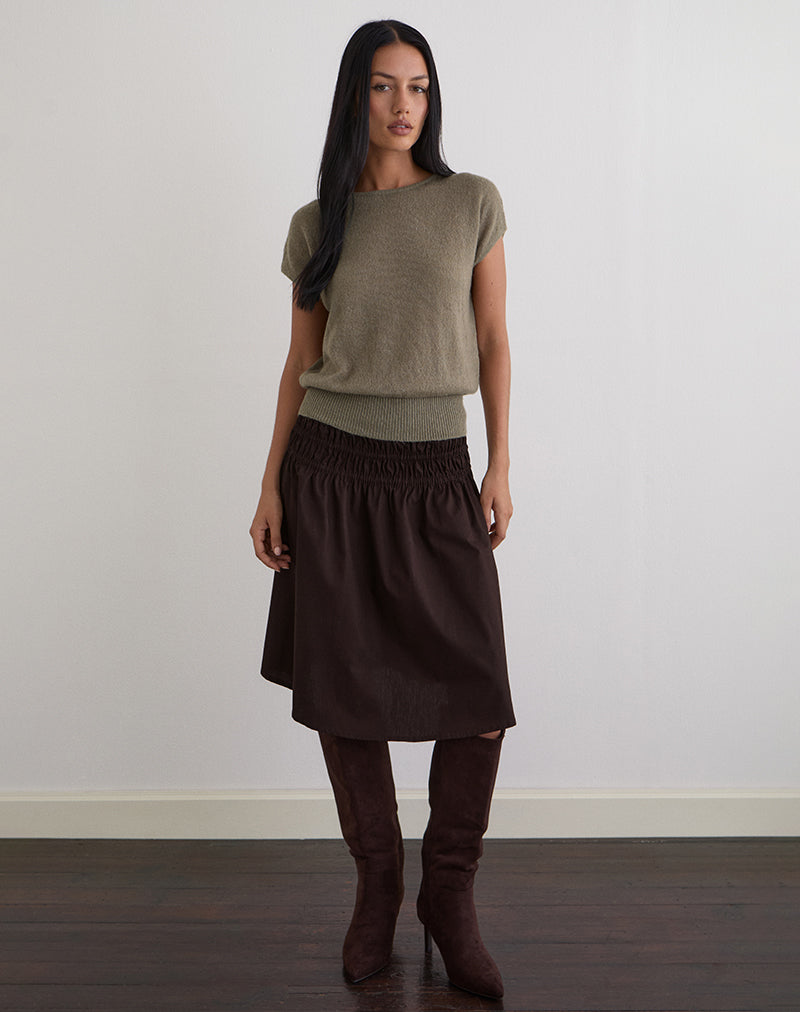 Image of Sorin Deep Waistband Top in Knit Khaki