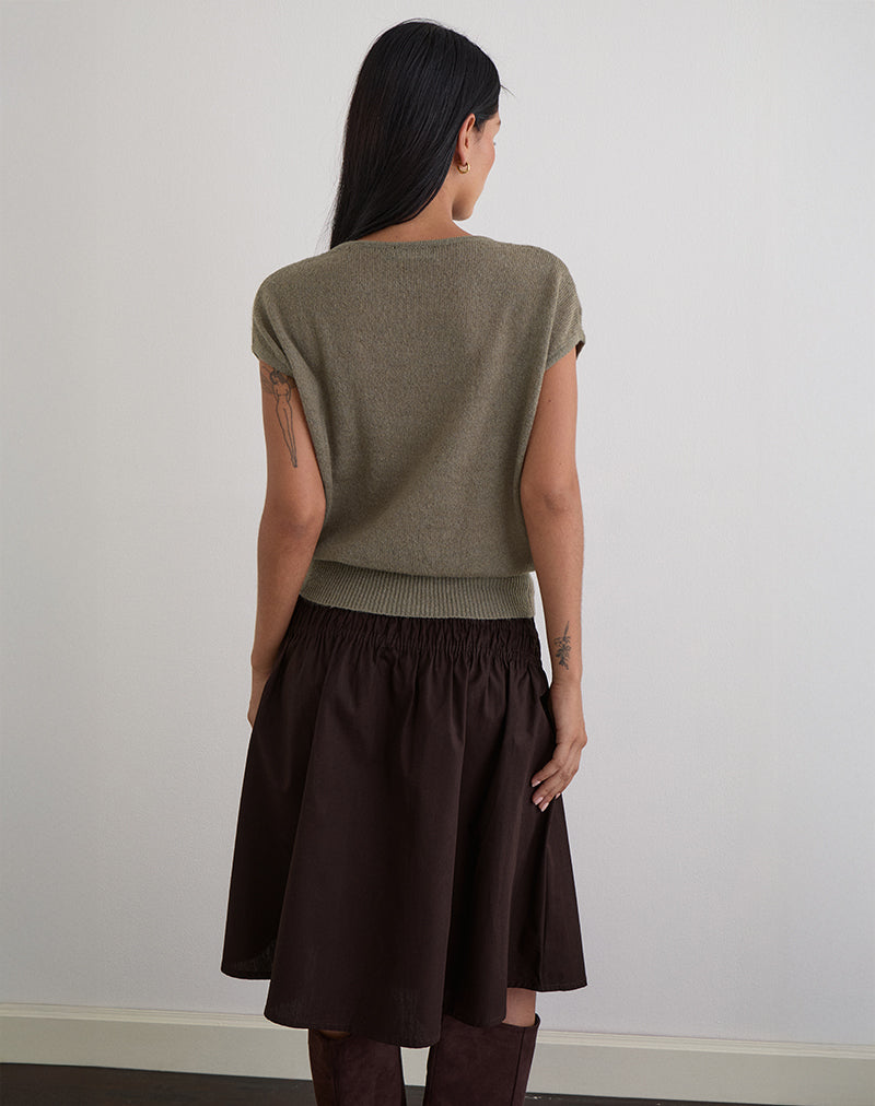 Image of Sorin Deep Waistband Top in Knit Khaki