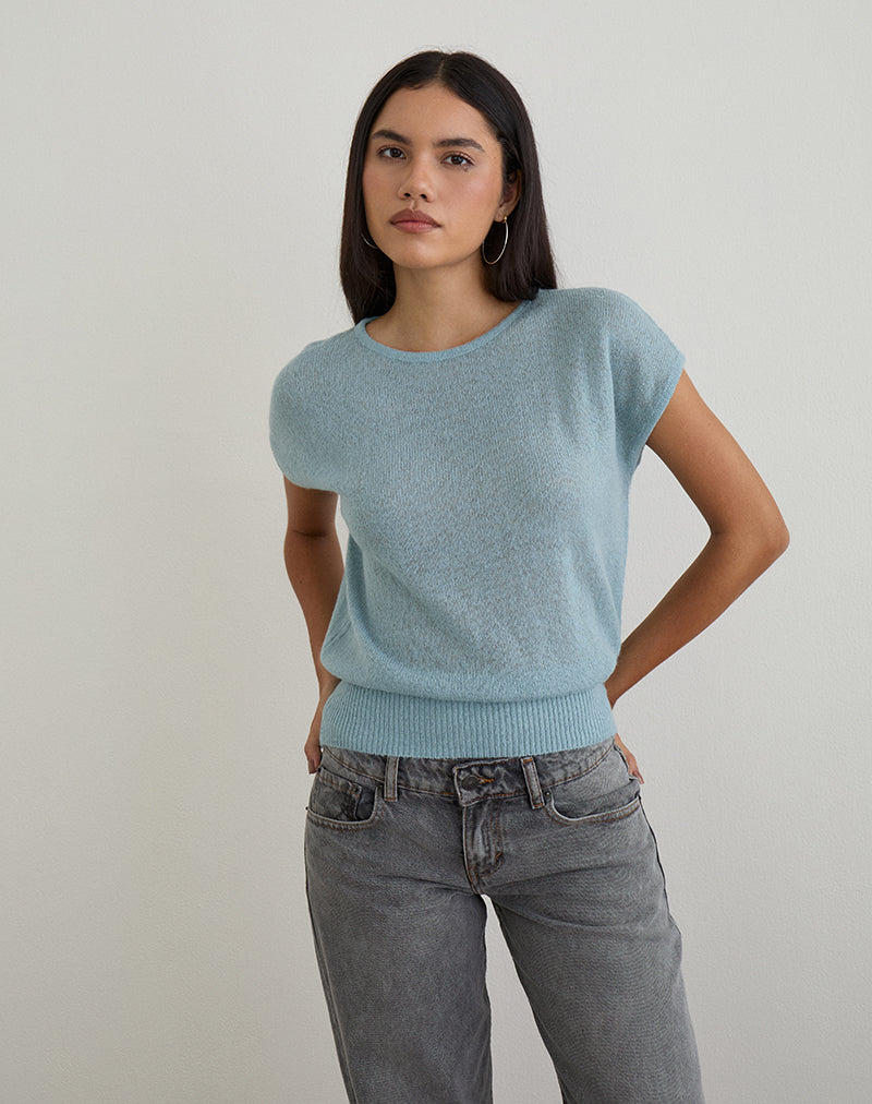 Image of Sorin Deep Waistband Top in Knit Blue