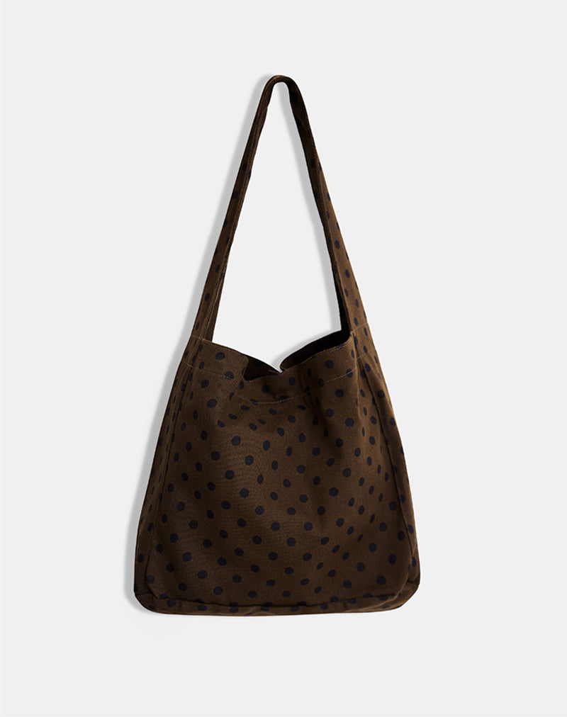 Sac en sergé Sota en marron avec imprimé à pois noir