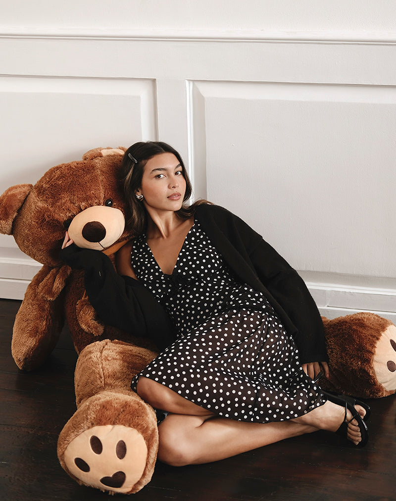 Image de la robe midi Sovira en mousseline noire à petits pois