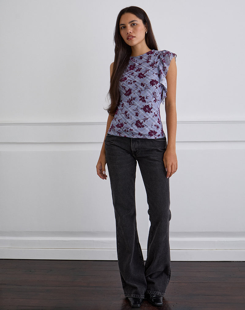 Image of Soyan Asymmetric Top in Lotus Flock Check Lavender