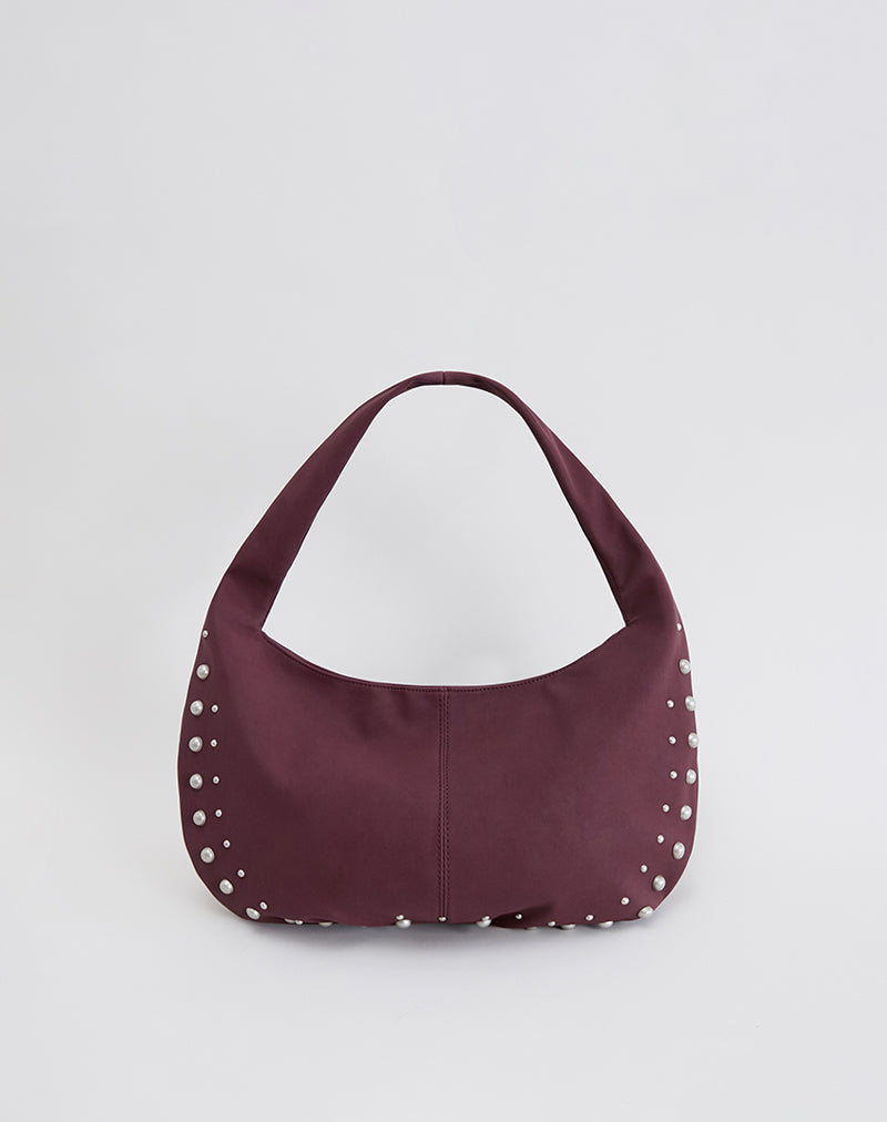 Sac souple clouté en bourgogne