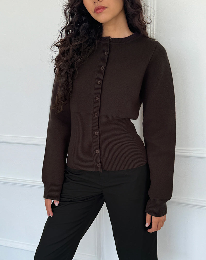Cardigan à manches longues et ourlet côtelé Subra en chocolat amer