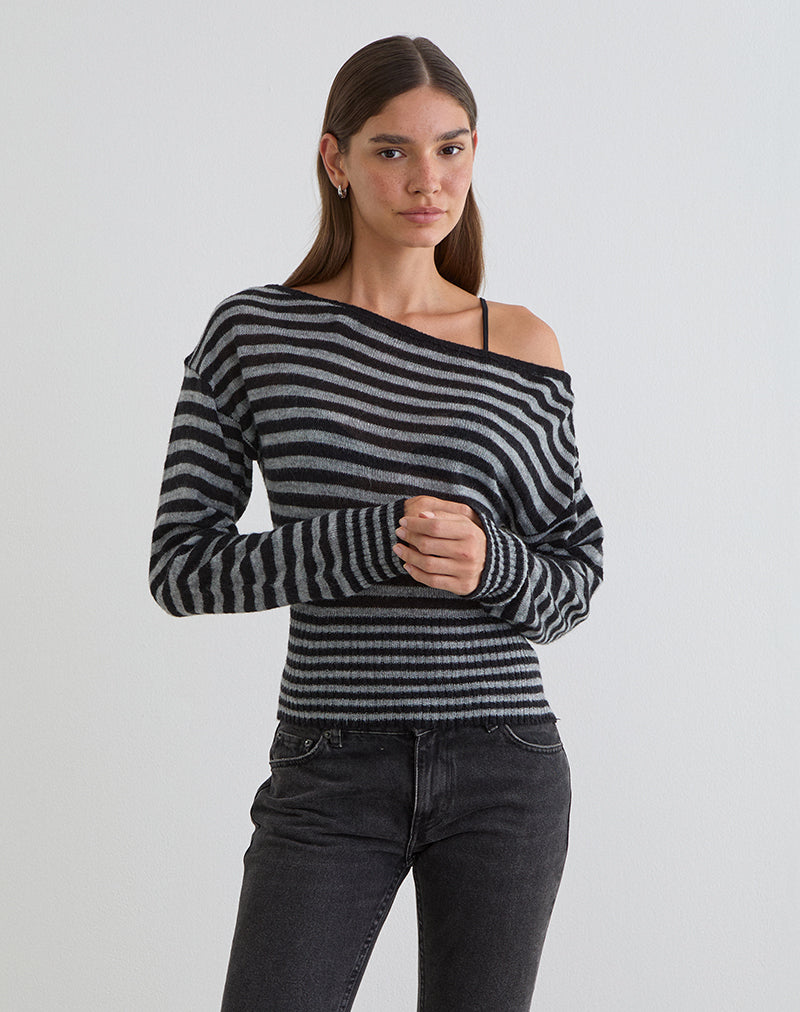 Image du pull asymétrique Suena à rayures noires et grises
