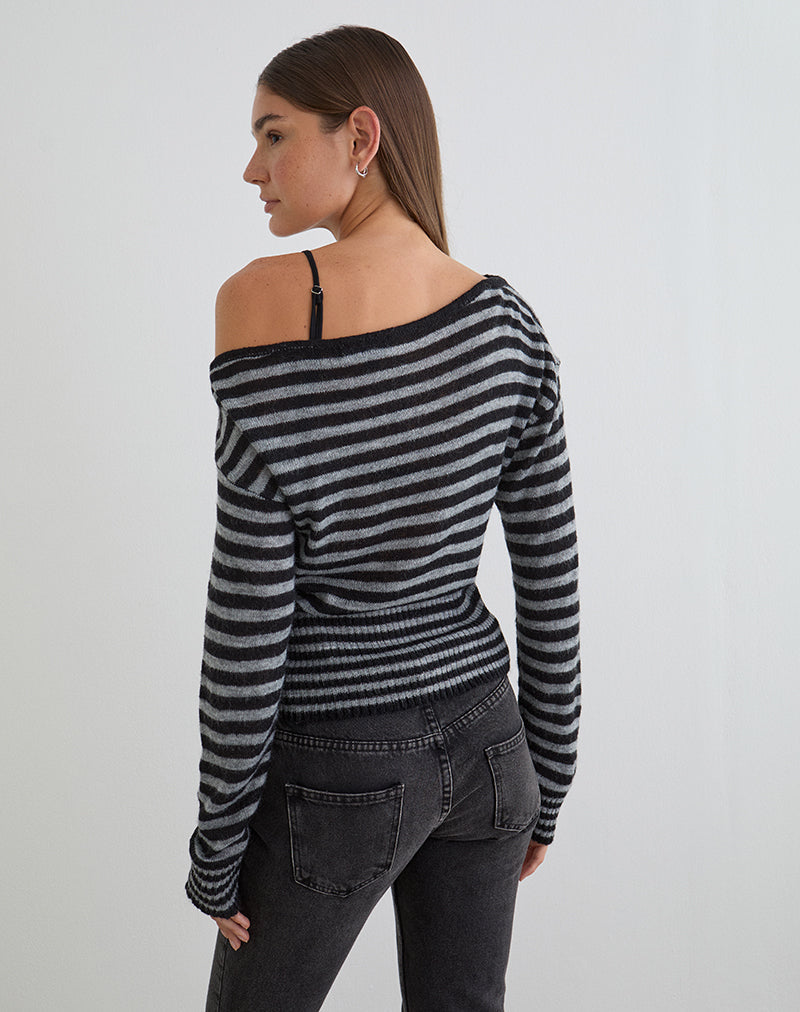 Image du pull asymétrique Suena à rayures noires et grises