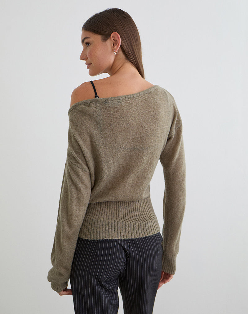 Image du pull asymétrique Suena en tricot kaki