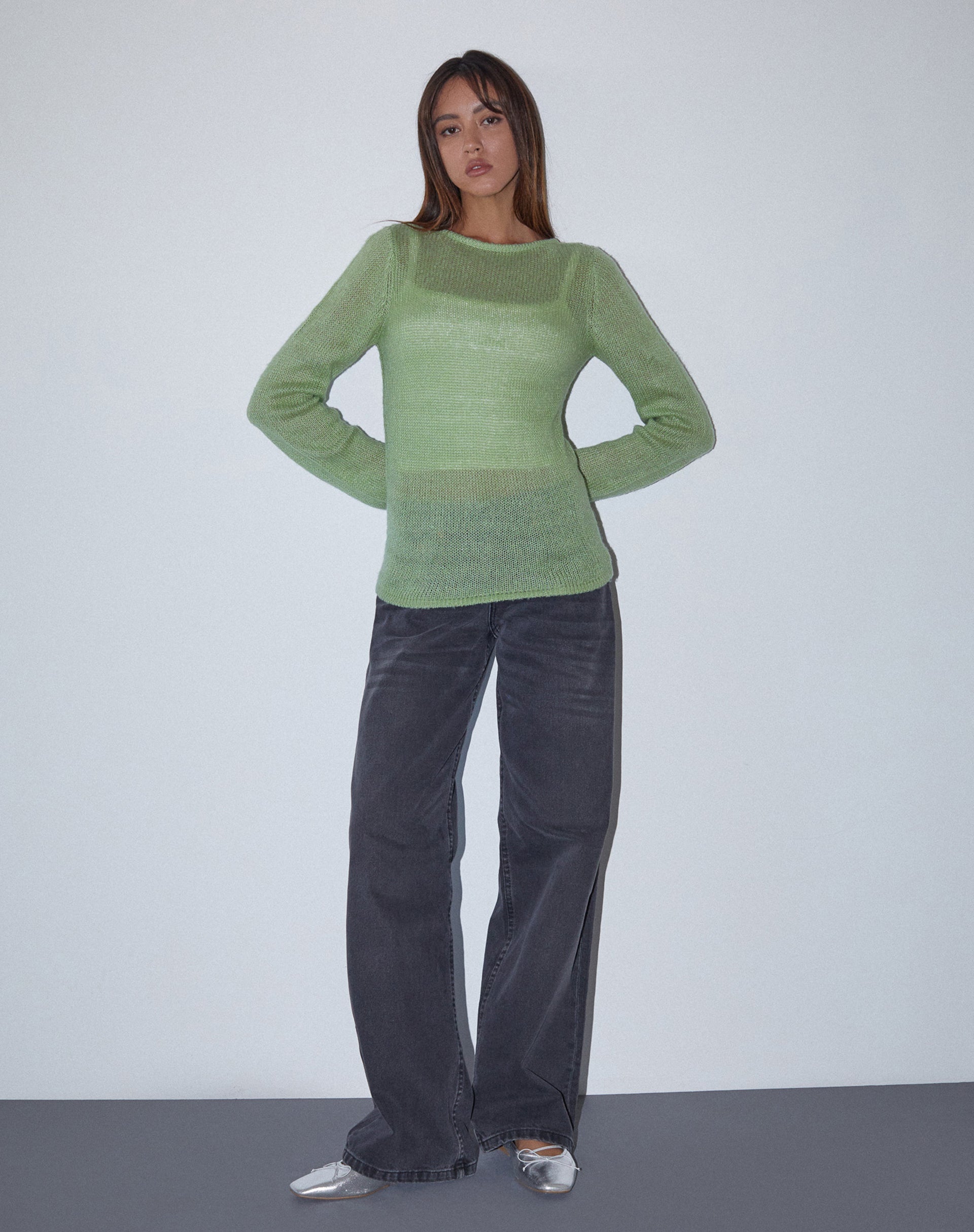 Image de Sukana Long Sleeve Sheer-Knit Top in Light Green