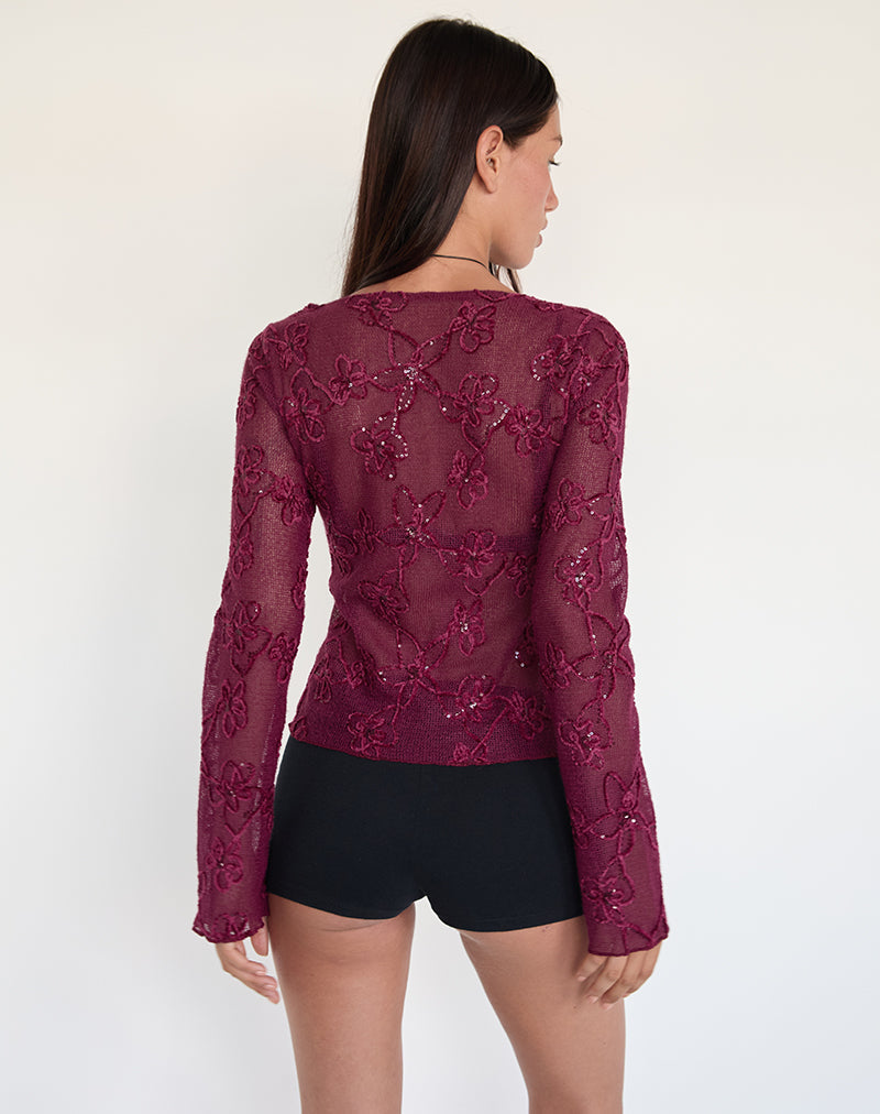 Image de Sukita Cardigan en maille pailletée Bourgogne