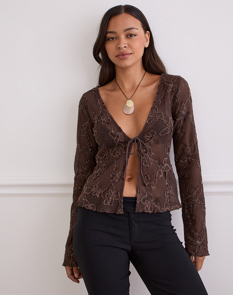 Image de Sukita Cardigan en maille pailletée Marron foncé