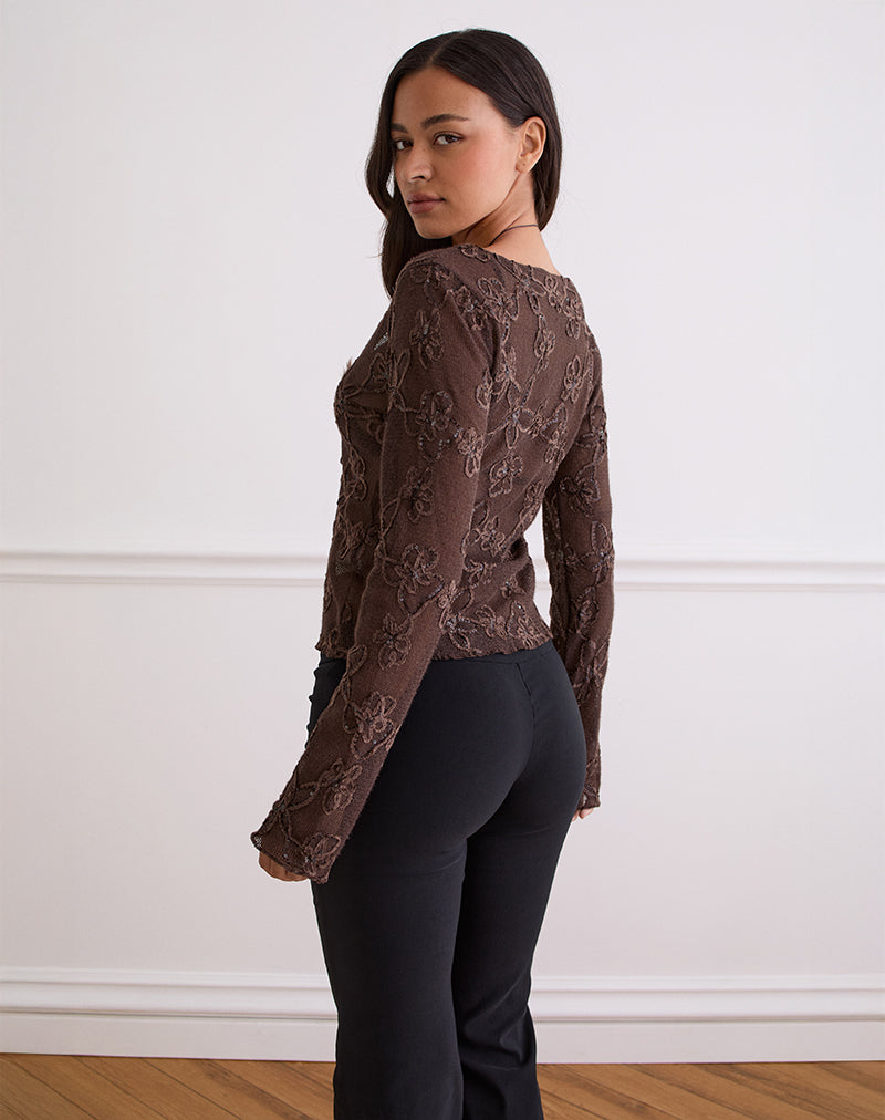 Image de Sukita Cardigan en maille pailletée Marron foncé