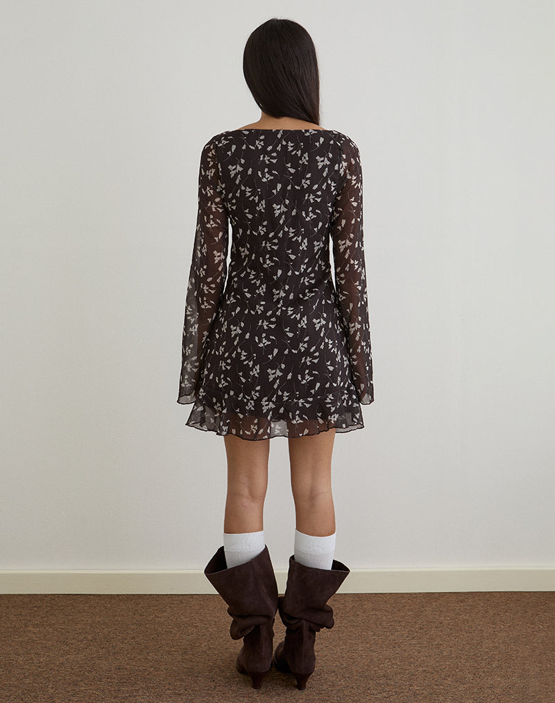 Mini robe Sumiko en mousseline de fleurs marron