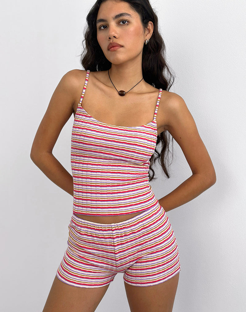 Short Eunia en côtes rayées rose et lilas