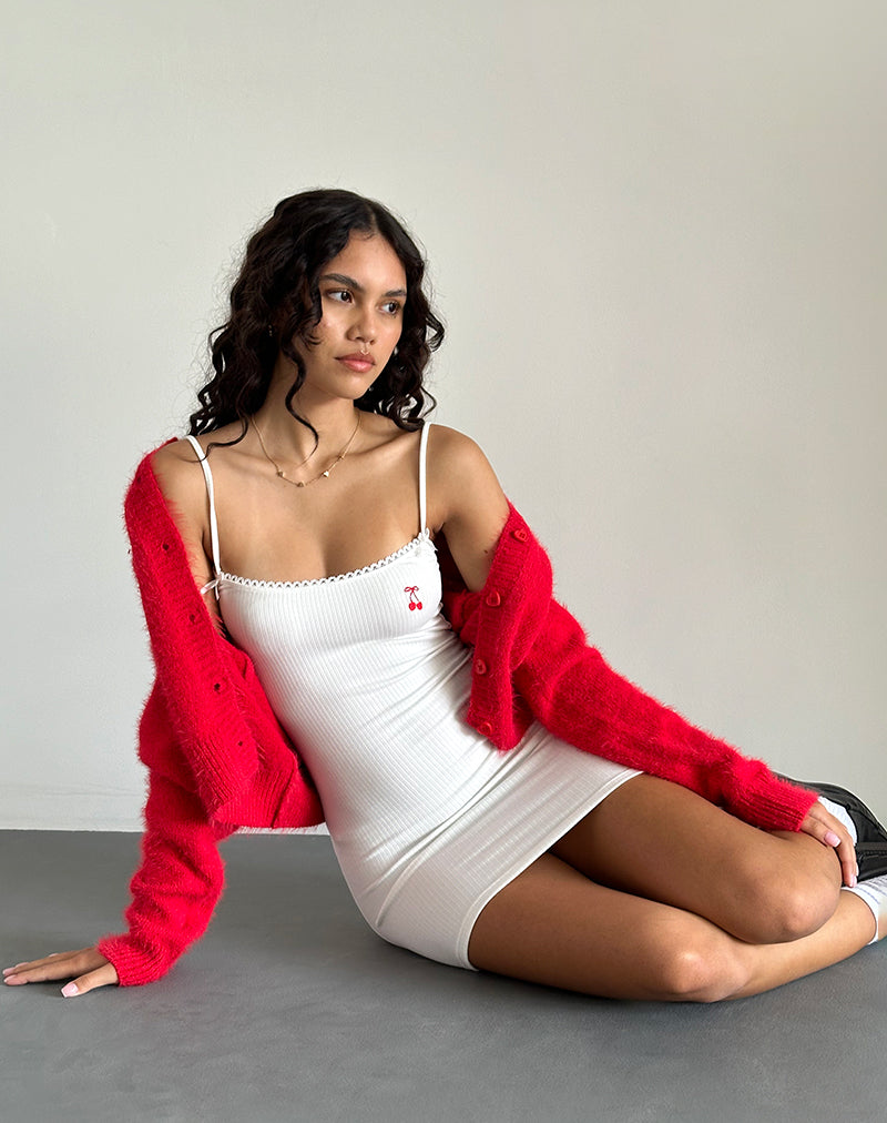 Mini robe Sunali en blanc cassé et ornée de cerises