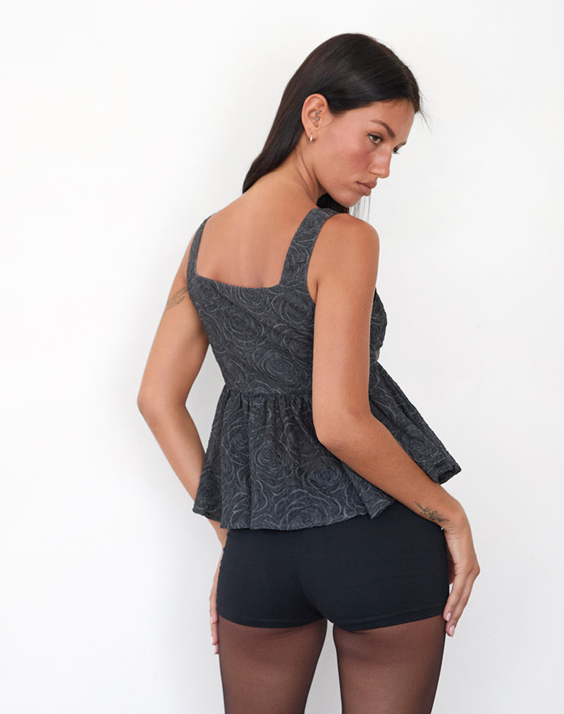 Image de Sunja Peplum Top in Textured Black Chiffon