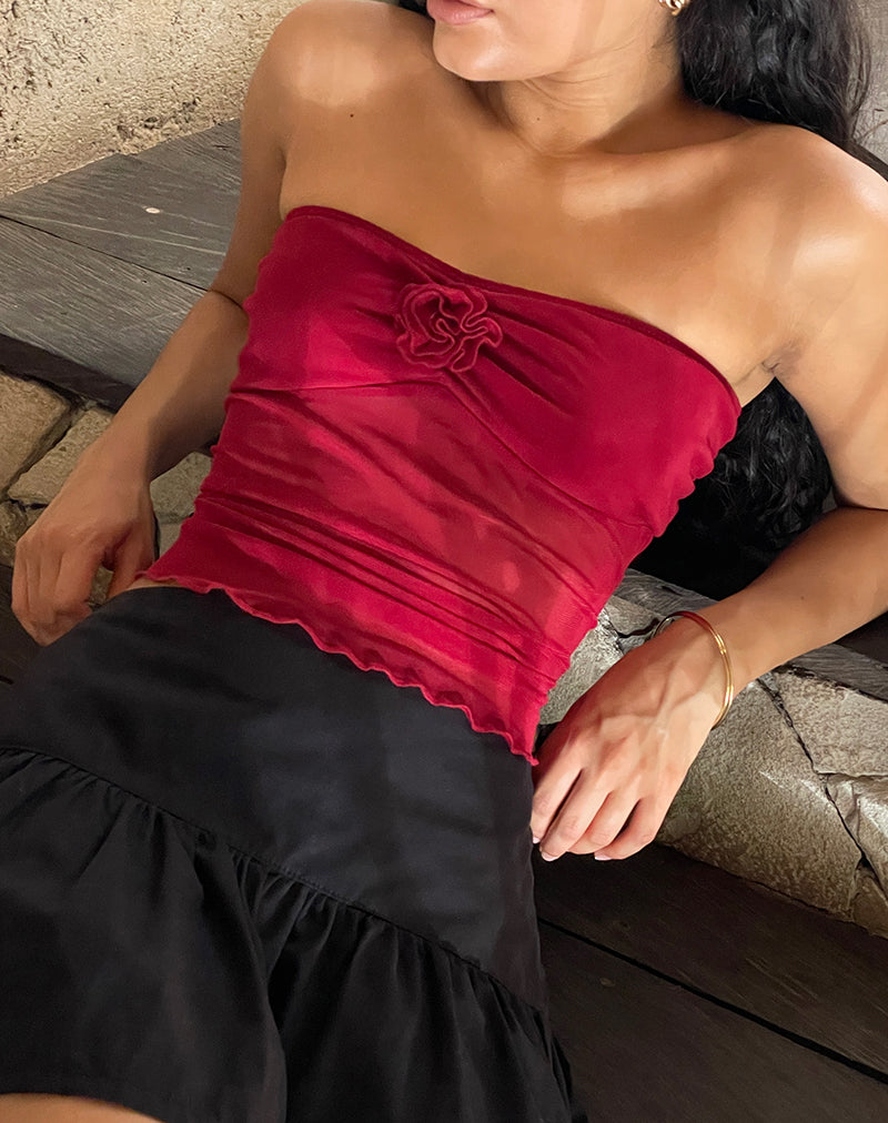 Top bandeau Sunniva en maille cerise