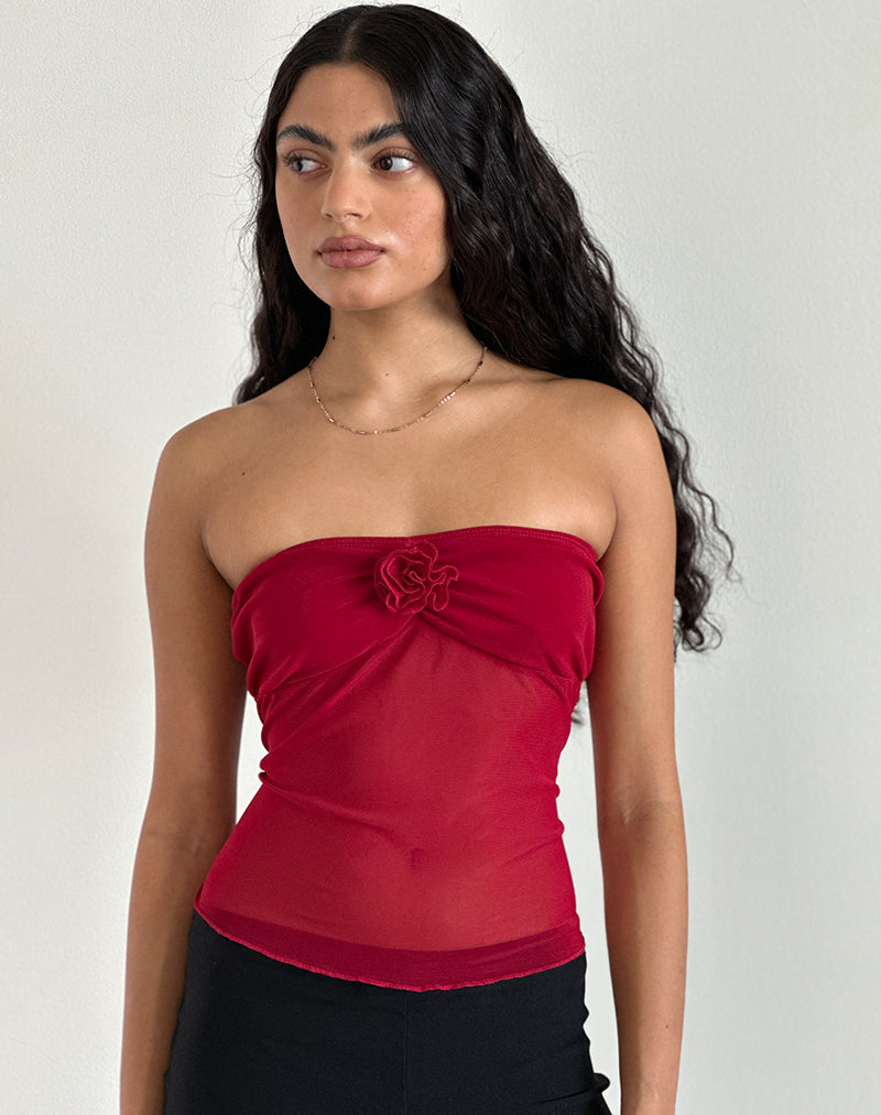 Top bandeau Sunniva en maille cerise