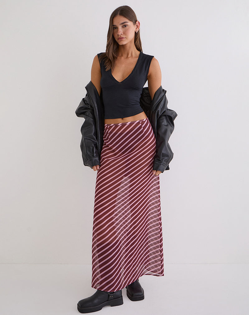 Image of Surina Maxi Skirt in Tilted Stripe Chiffon Pink and Burgundy