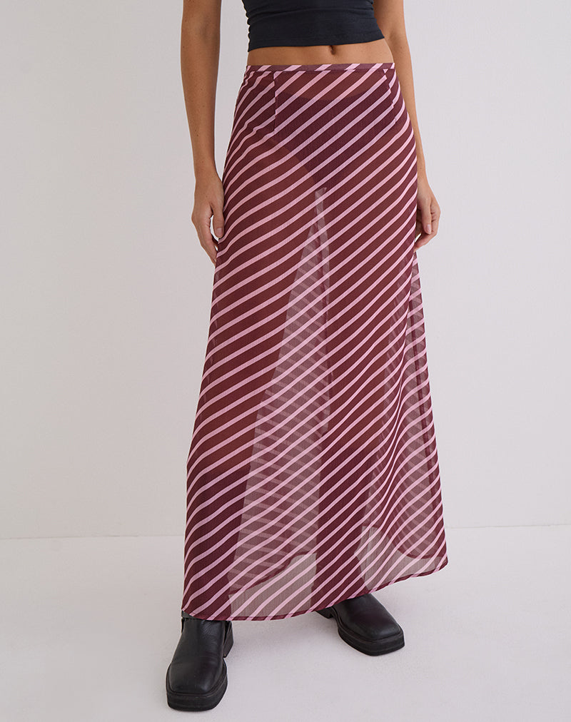 Image of Surina Maxi Skirt in Tilted Stripe Chiffon Pink and Burgundy