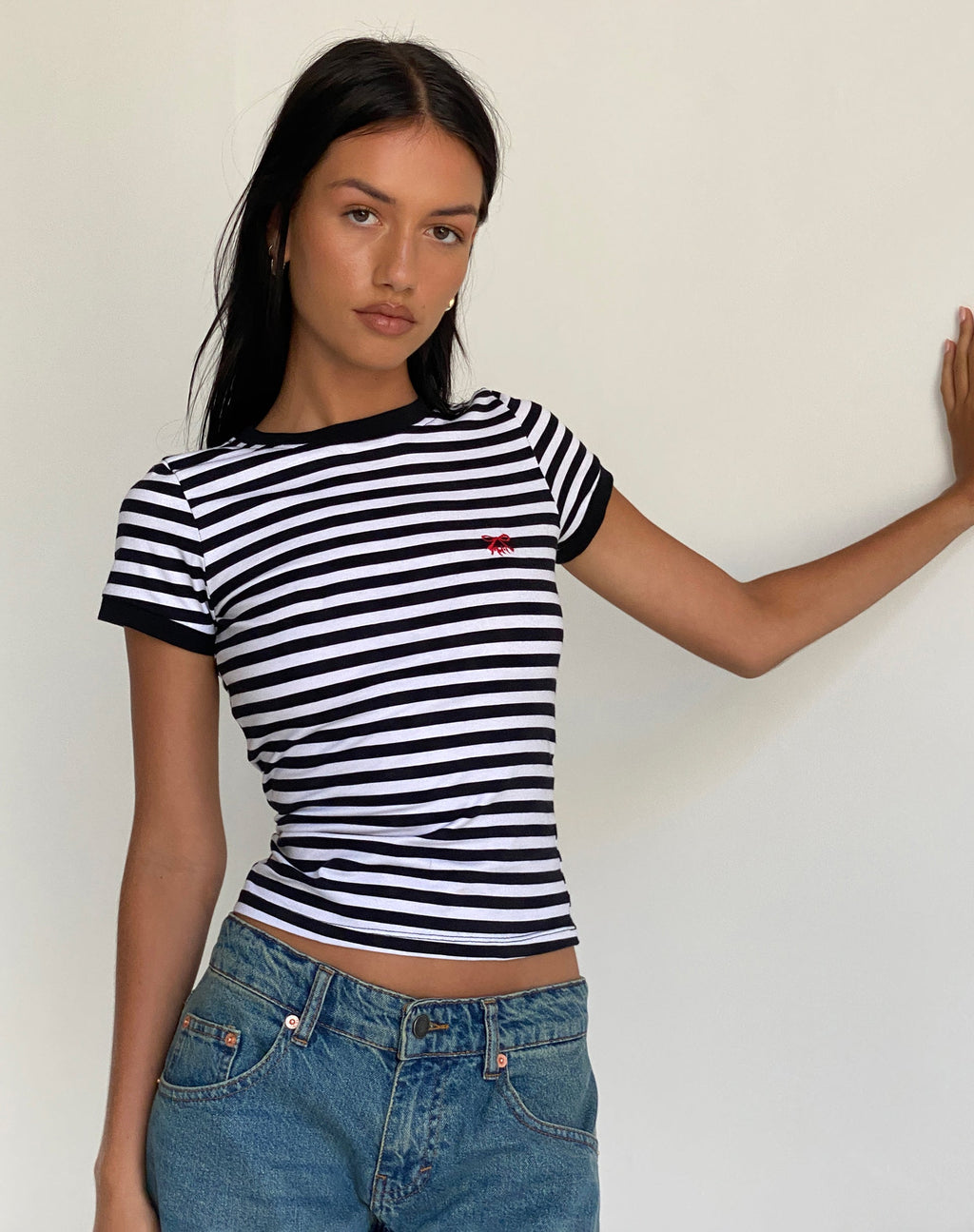 Tee-shirt Sutin à rayures noires et blanches avec broderie M