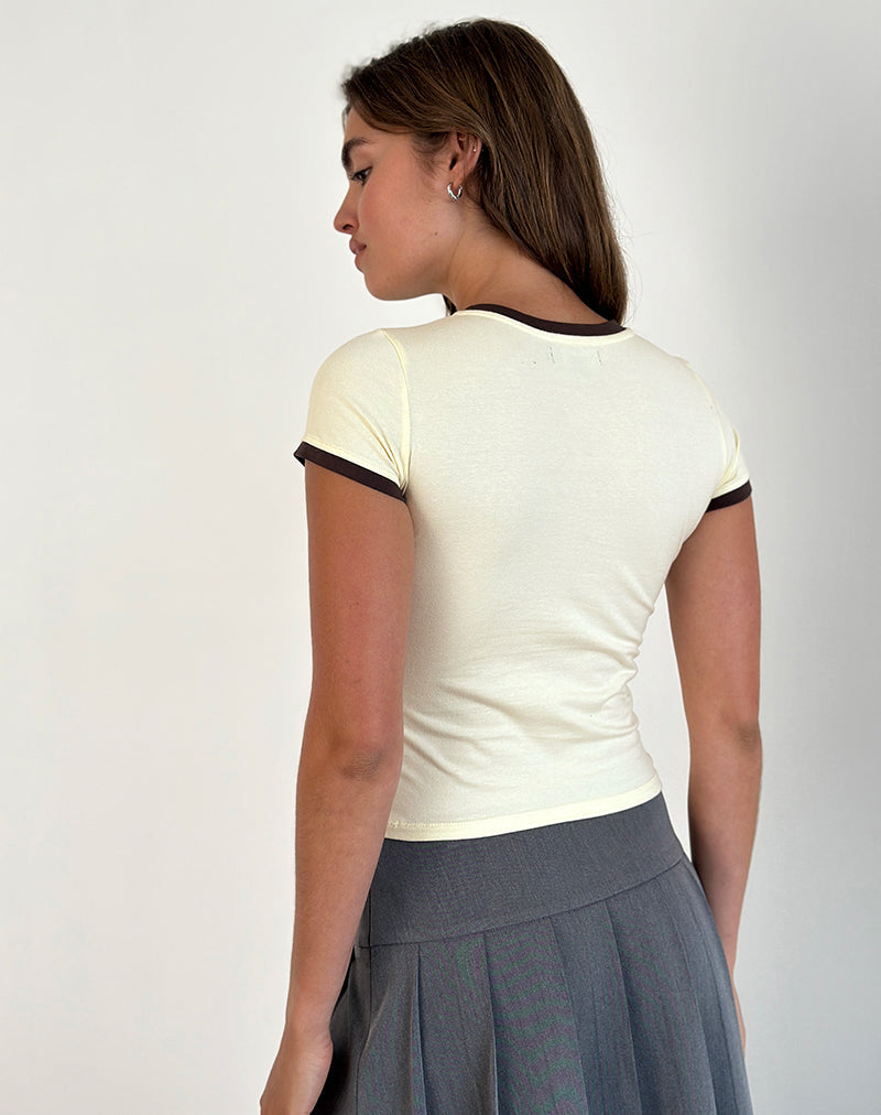 Image de Sutin Tee en Jaune Buttermilk avec 5 Emblem et Red Mahogany Binding