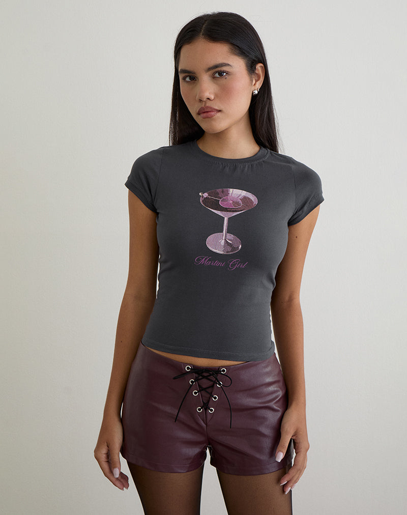 Tee-shirt Sutin en Beluga Grey avec graphique Martini Girl