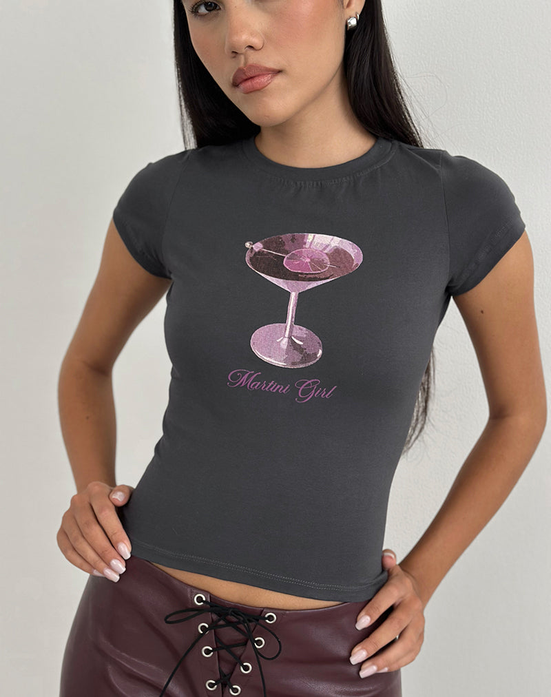 Image de Sutin Tee in Beluga Grey with Martini Girl Graphic