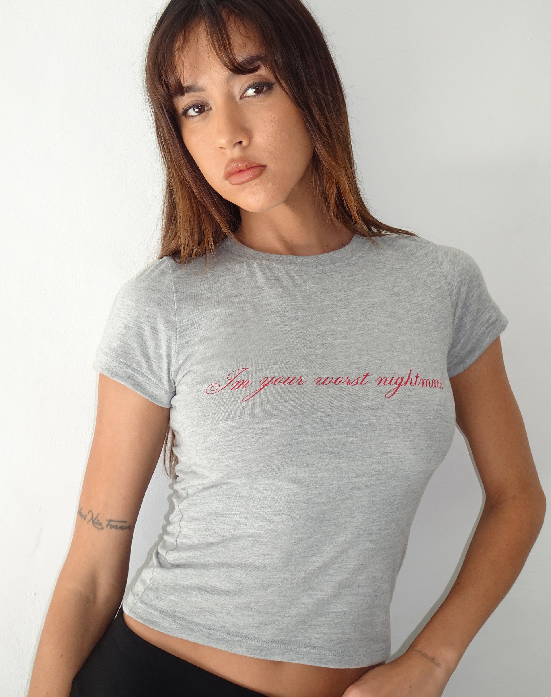 Image de Sutin Tee in Grey Marl with Worst Nightmare Graphic