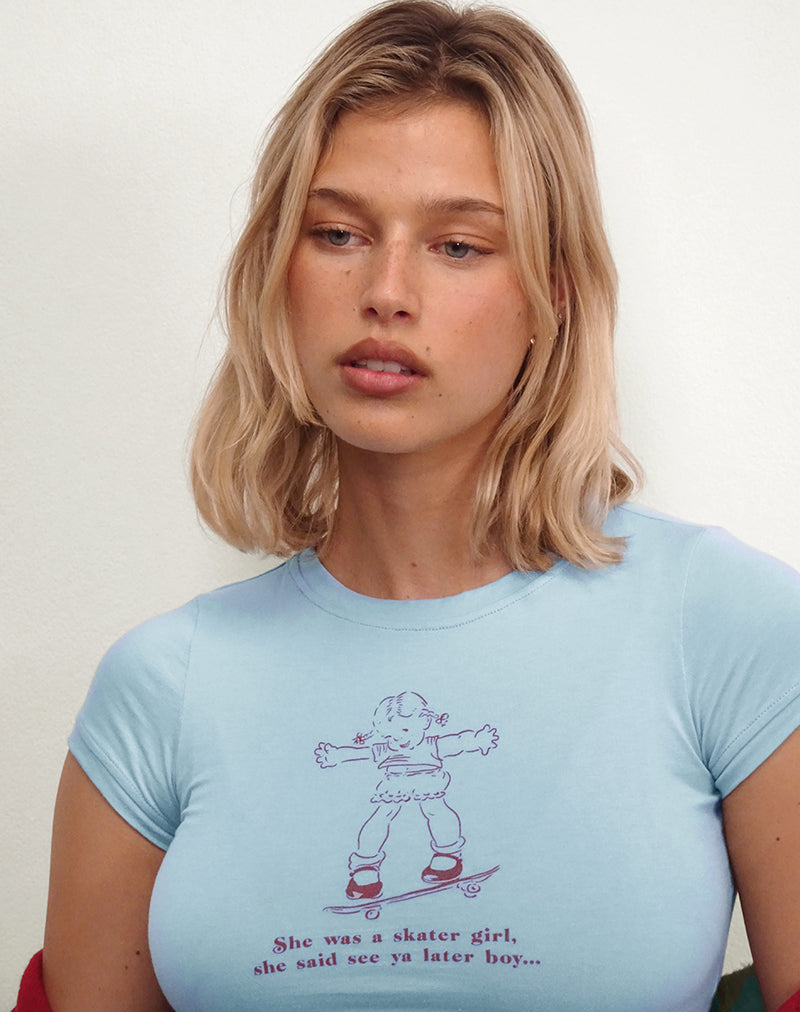 Tee-shirt Sutin Baby en bleu Nantucket avec motif Skater Girl