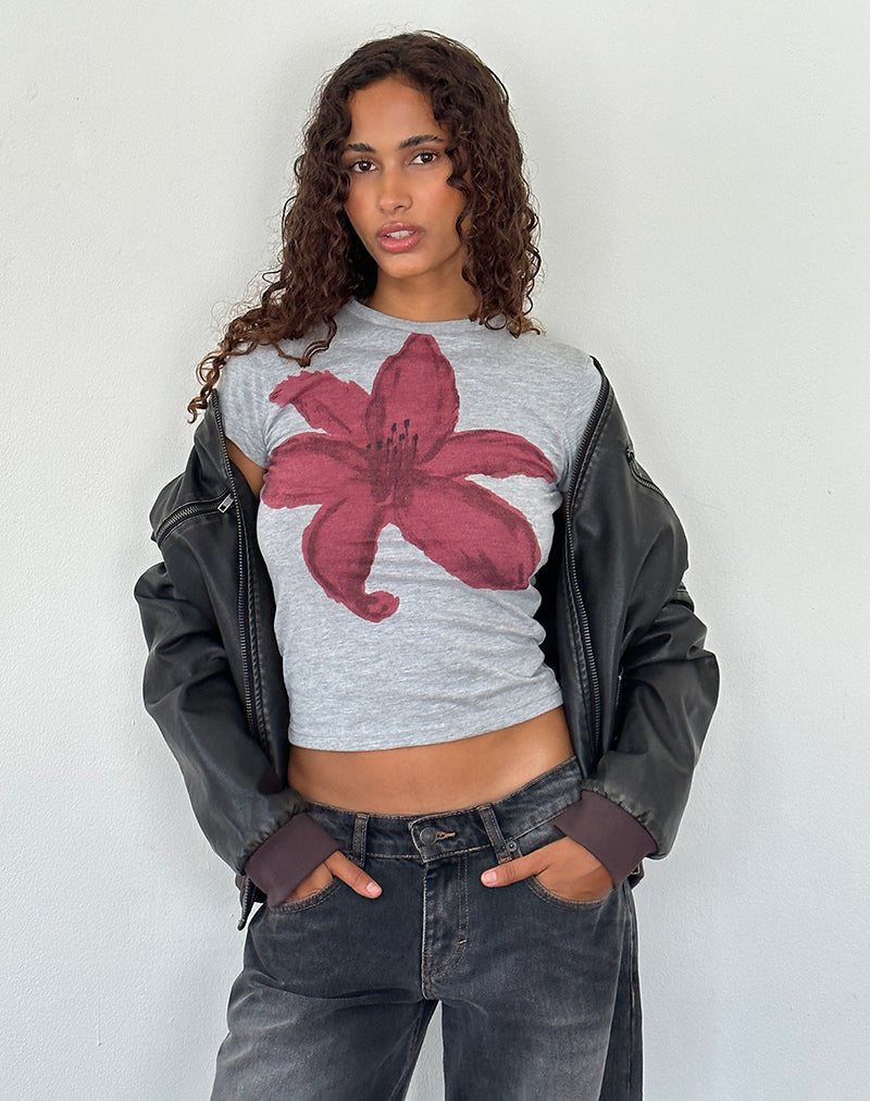 Sutin Tee in Grey Marl Painted Flower Graphic (tee-shirt Sutin en gris chiné)