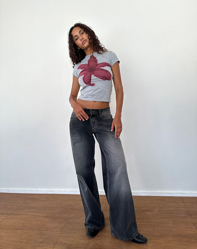 Image de Sutin Tee in Grey Marl Painted Flower Graphic