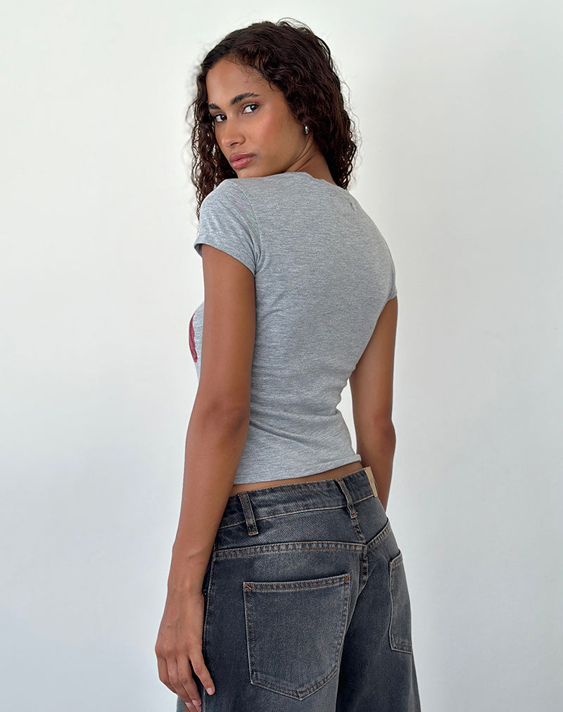 Image de Sutin Tee in Grey Marl Painted Flower Graphic
