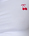 Blanc avec broderie cerise rouge