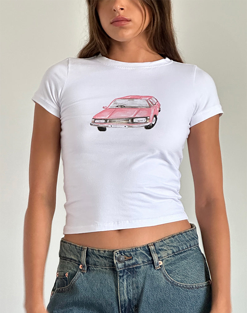 Tee-shirt Sutin Baby en blanc avec motif de voiture griffonnée