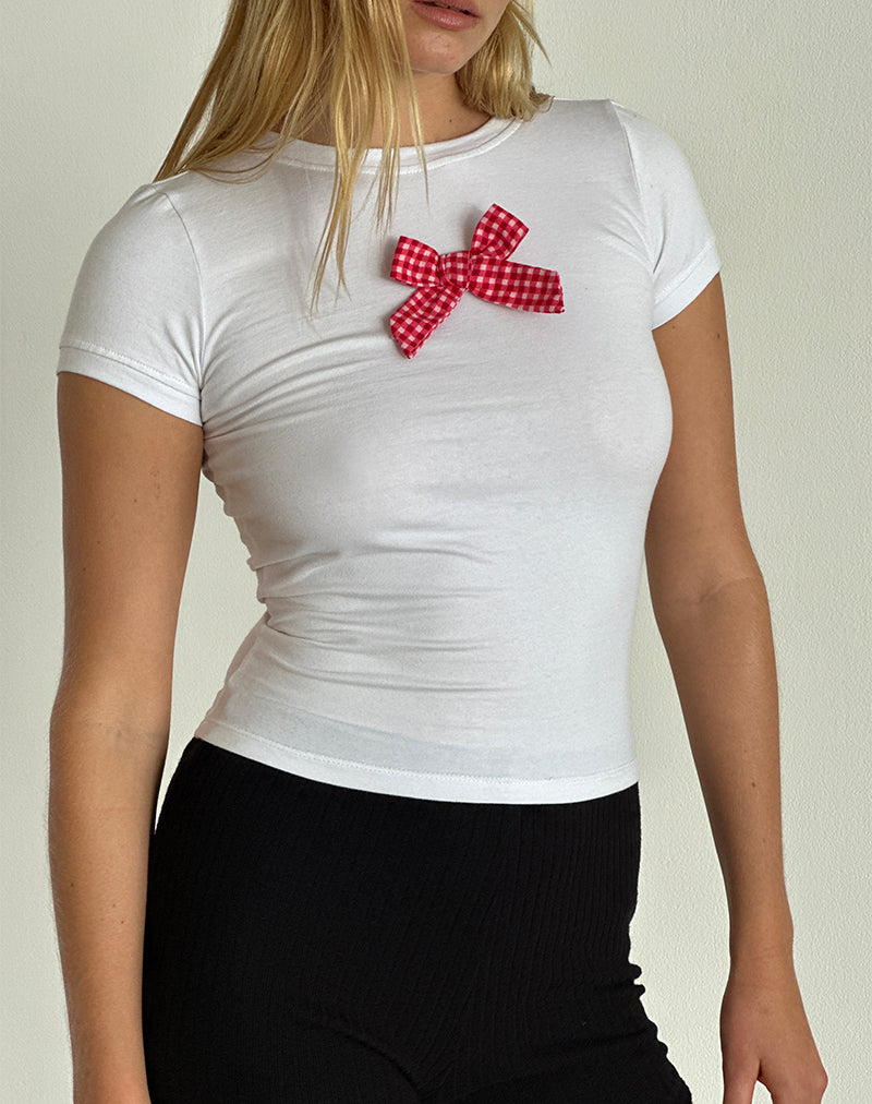 Tee-shirt Sutin en blanc avec nœud vichy rouge